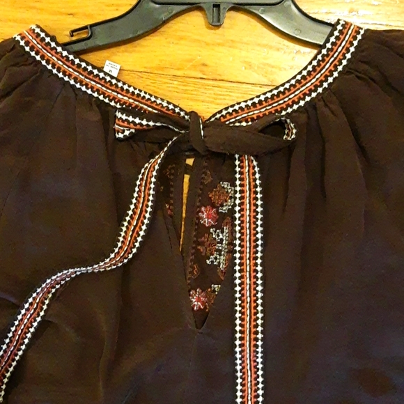 Johnny Was Silk Brown Embroidered Blouse Size S - Picture 3 of 7
